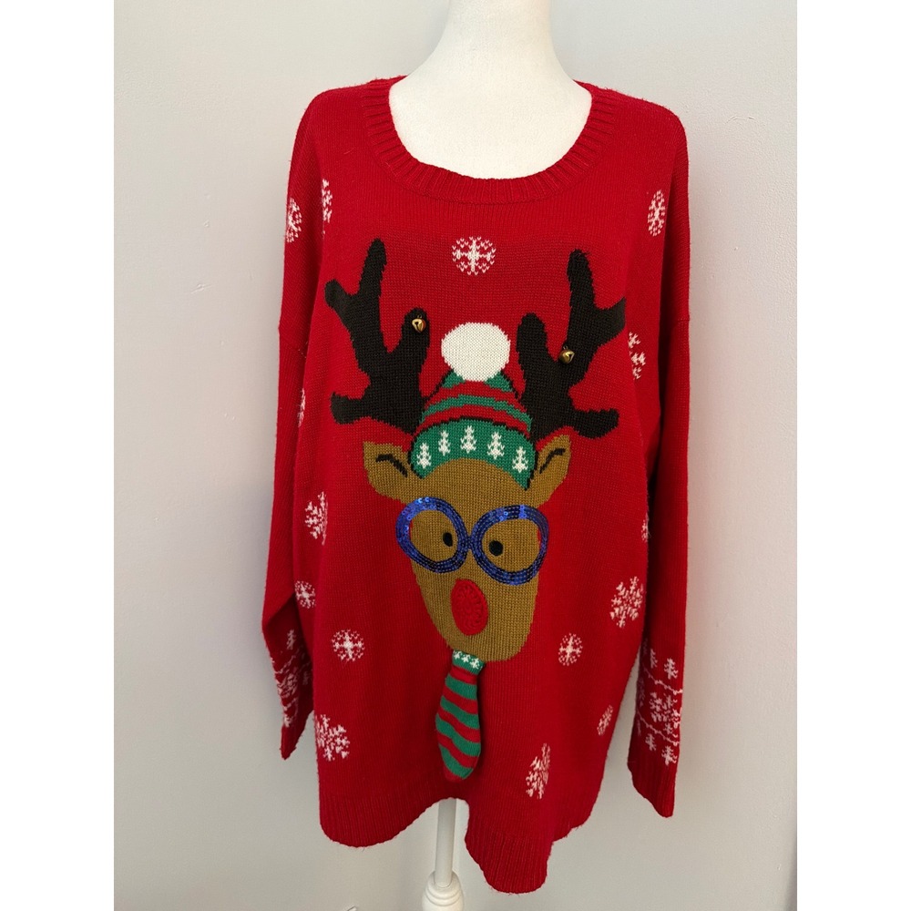 United States Sweaters Reindeer Ugly Christmas Sweater Red Plus Size 3X Sequin